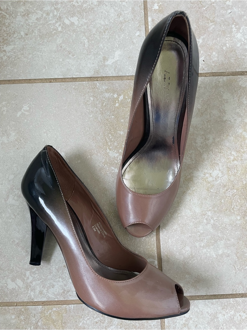 Alfani Two-Tone Peep-Toe Pumps in Taupe and Black